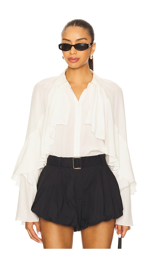 Veronica Beard Demaris Ruffled Silk-blend Blouse In White