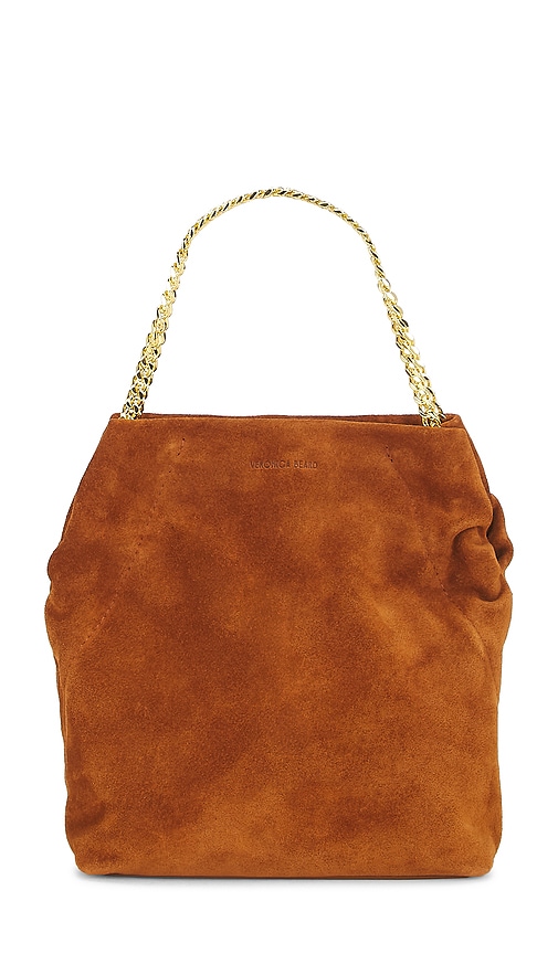 Veronica Beard Small Suede Slouch Shoulder Bag in Brown.