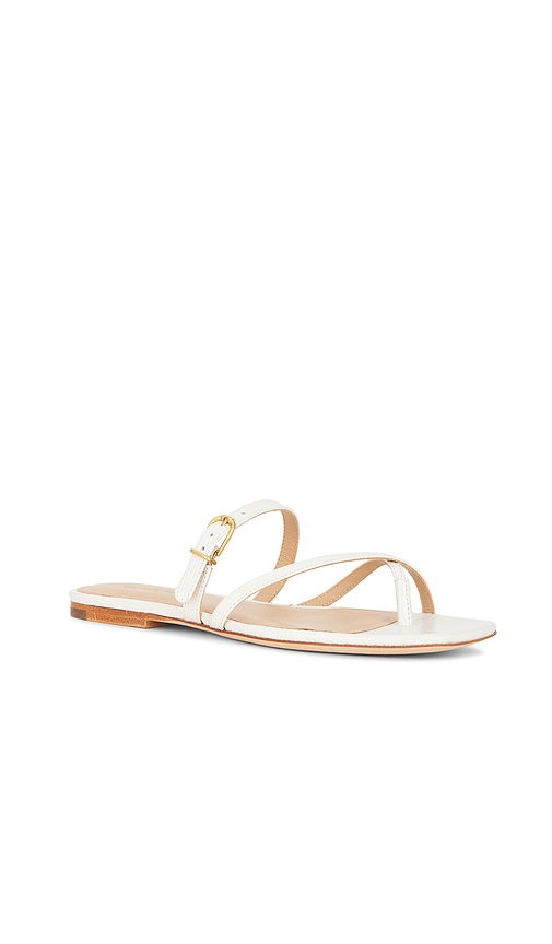 Veronica Beard Marthe Crisscross Buckle Flat Slide Sandals In White