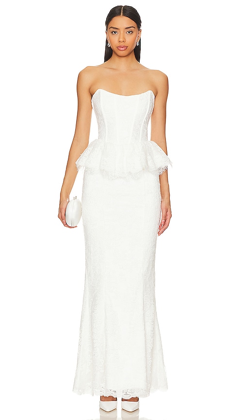 V. Chapman Waverly Corset Gown In White Chantilly Lace