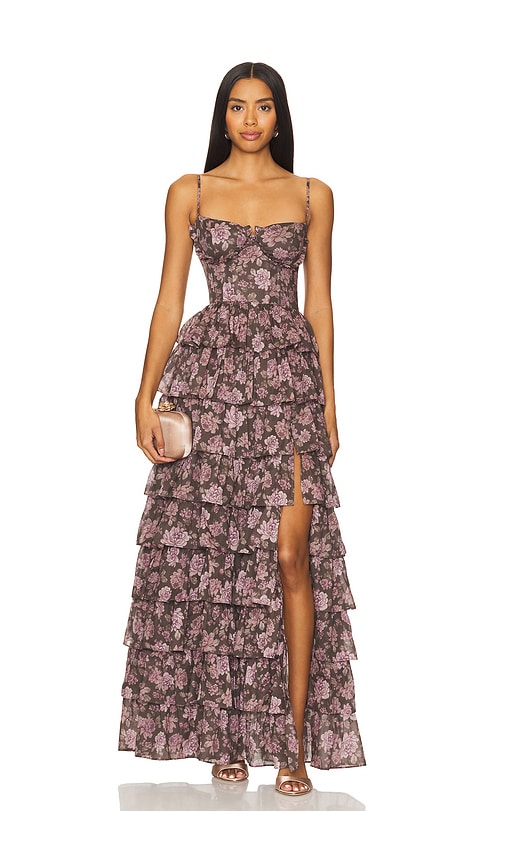 Shop V. Chapman Josephine Dress In Chocolate Peony Print