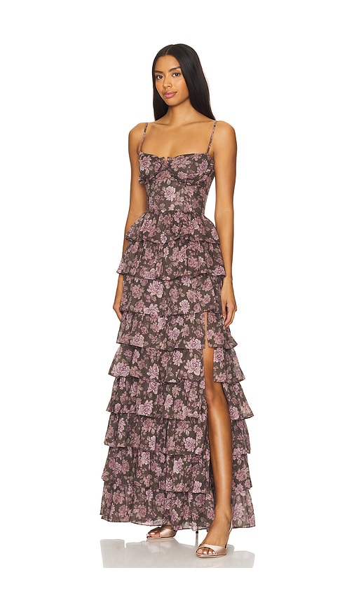 Shop V. Chapman Josephine Dress In Chocolate Peony Print