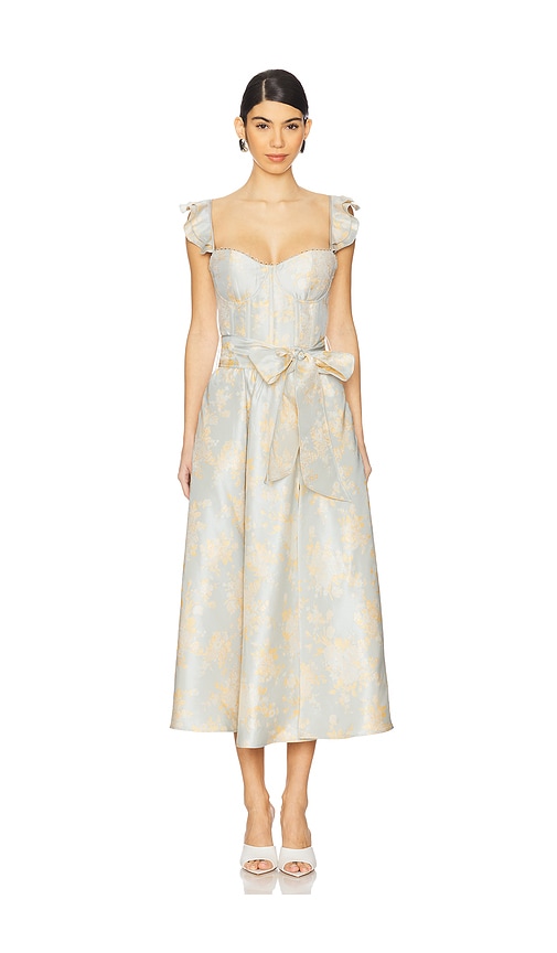 V. Chapman Vera Corset Midi Dress In Sky Windsor Brocade