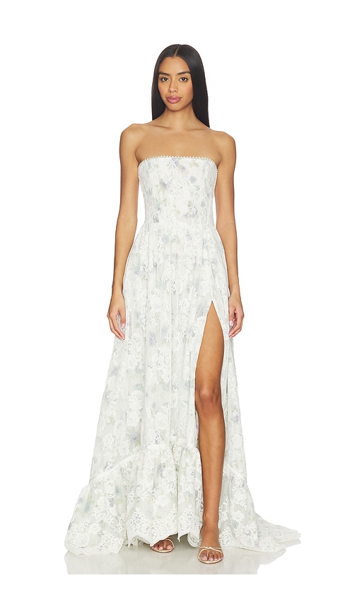 Women's White Strapless Floral Dress