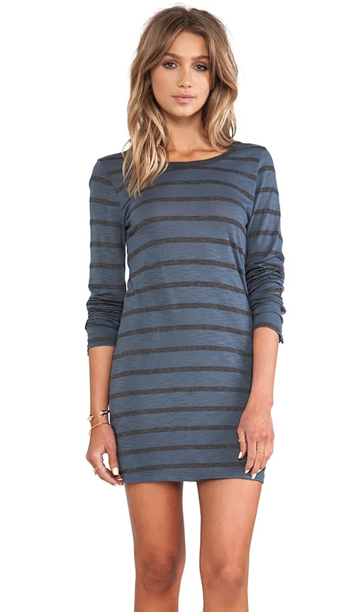 Fern Charcoal Slub Stripe Long Sleeve Dress