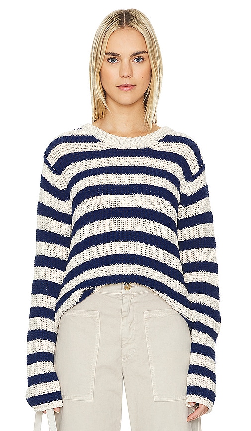 Shop Velvet By Graham & Spencer Maxine Pullover In Ecru & Navy