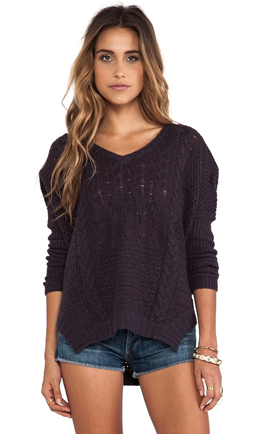 Nadya Patchwork Cable Loose V-Neck Sweater