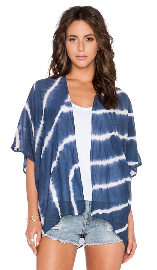 Velvet by Graham & Spencer Fatima Tie Dye Silk Cotton Voile Kimono in Blue