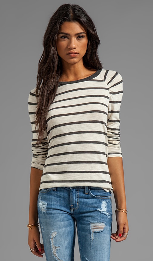 Verna Charcoal Slub Stripe Long Sleeve
