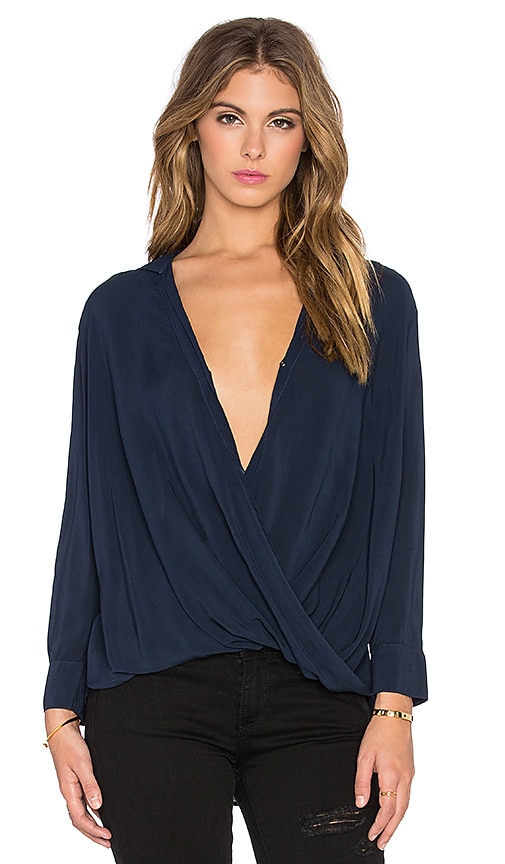 Tenile Rayon Challis Long Sleeve Cross Front Top