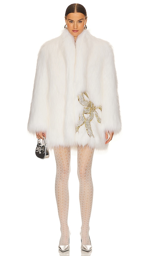 Vivetta Faux Fox Coat With Bows in Optical White