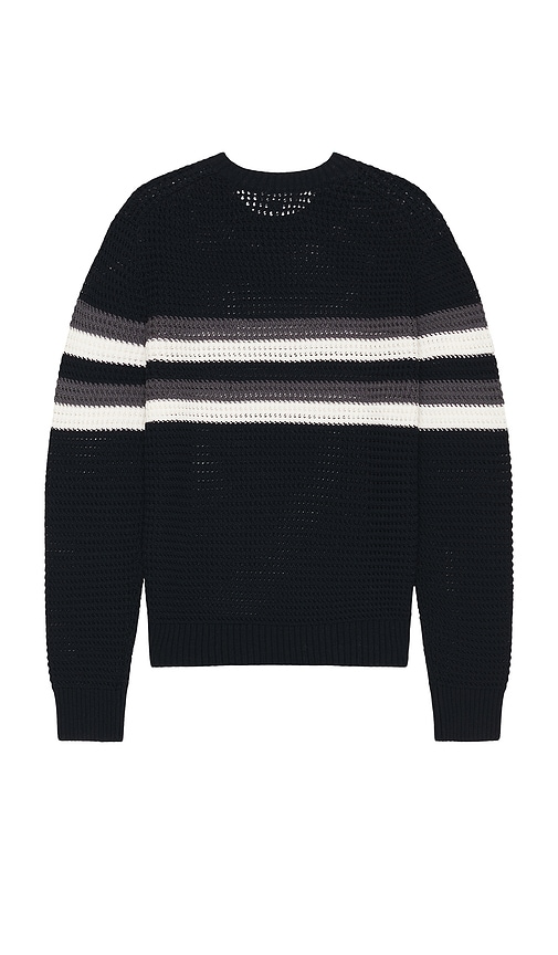VINCE CROCHET CHEST STRIPE CREWNECK SWEATER