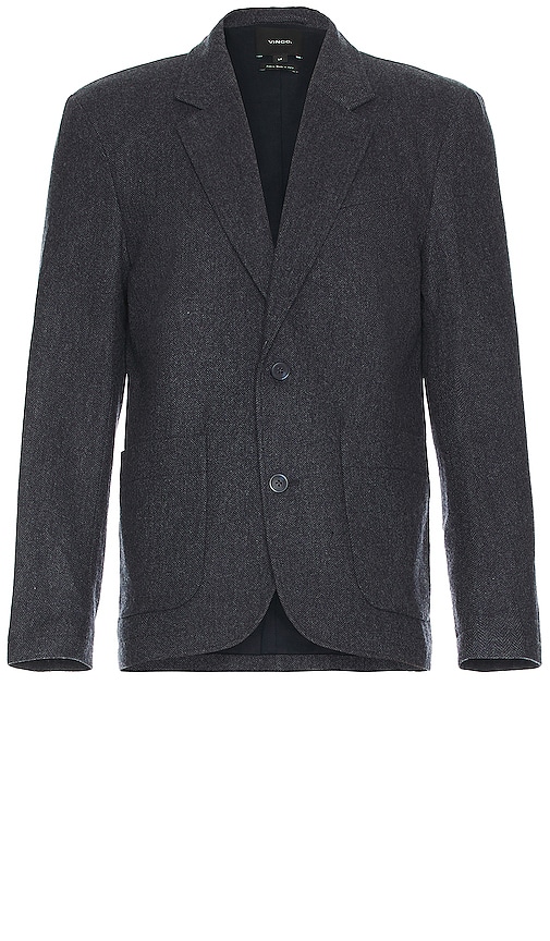 Shop Vince Wool Flannel Herringbone Blazer In Grey