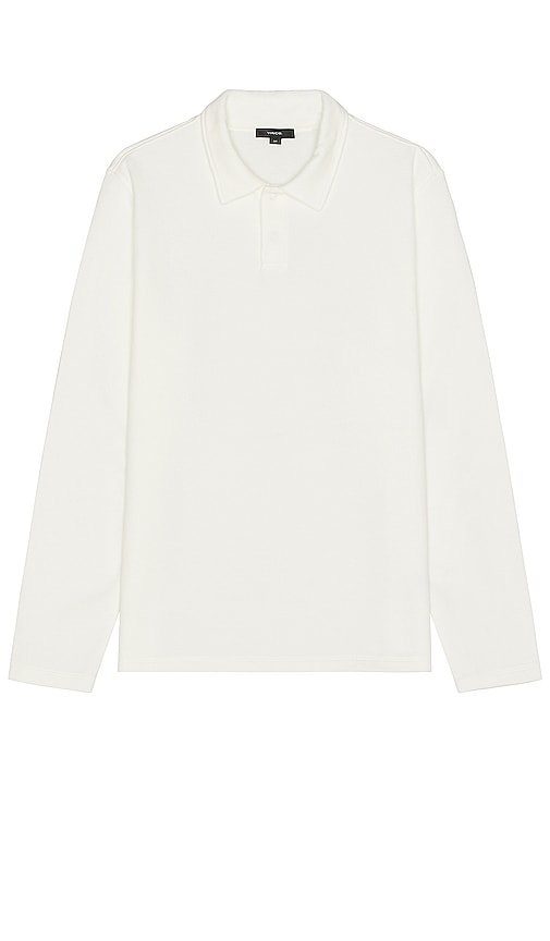 Shop Vince Double Knit Pique Long Sleeve Polo In Off White