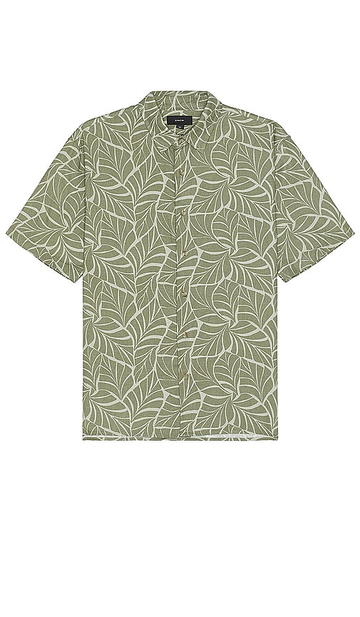 Vince Knotted Leaves Short Sleeve Shirt In Dk Dried Cactus/dried Cactus