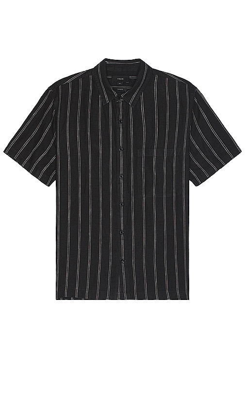 Shop Vince Moonbay Stripe Short Sleeve Shirt In 柔和黑