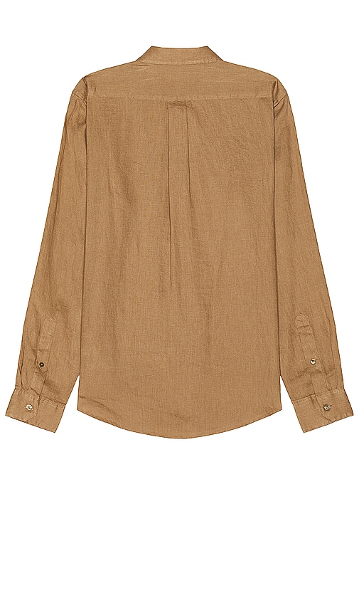 Shop Vince Linen Long Sleeve Shirt In Caramel Desert