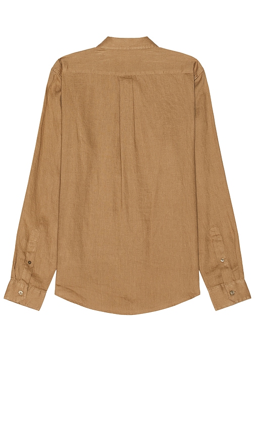 Shop Vince Linen Long Sleeve Shirt In Caramel Desert