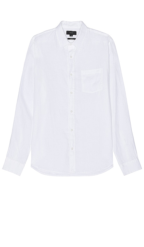 Shop Vince Linen Long Sleeve Shirt In 光纤白