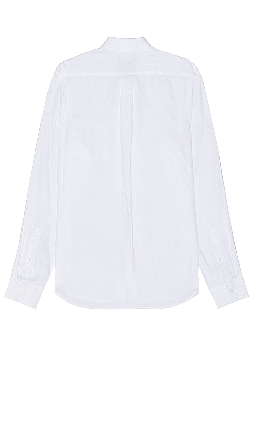 Shop Vince Linen Long Sleeve Shirt In 光纤白