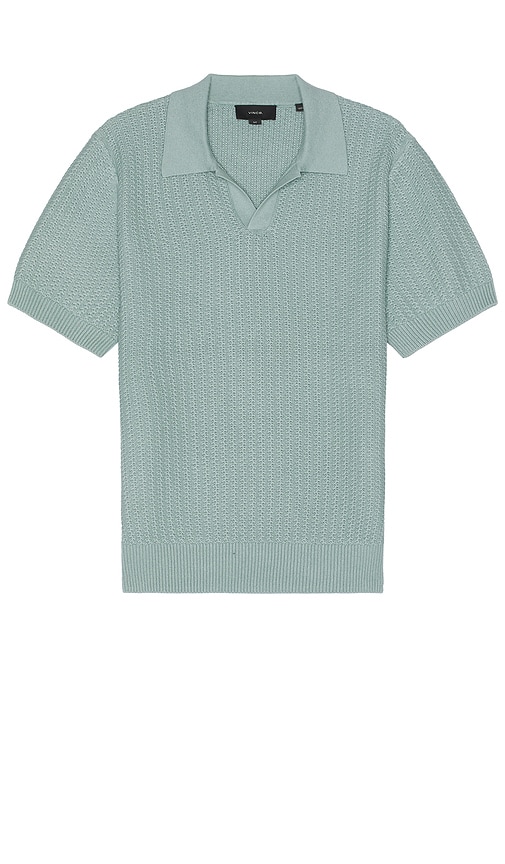 Shop Vince Crafted Rib Short Sleeve Johnny Collar Polo In Blue