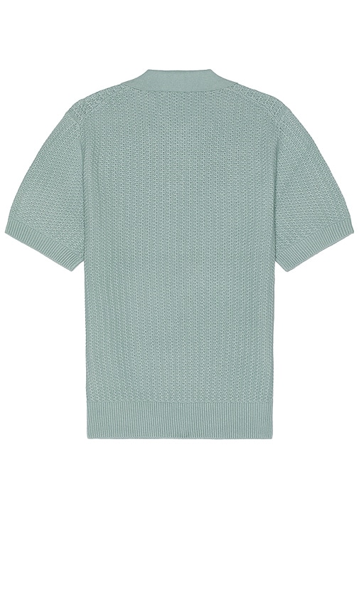 Shop Vince Crafted Rib Short Sleeve Johnny Collar Polo In Blue