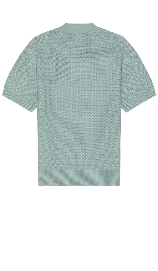 Shop Vince Crafted Rib Short Sleeve Johnny Collar Polo In Blue