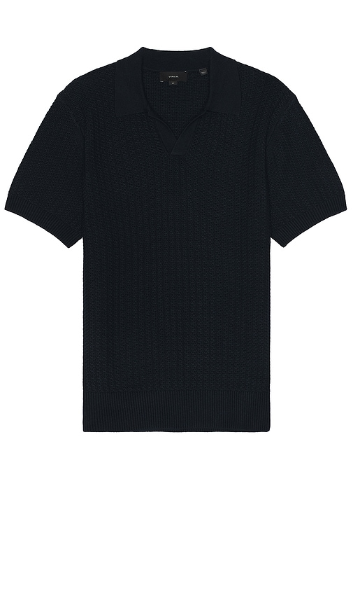 Shop Vince Crafted Rib Short Sleeve Johnny Collar Polo In Navy