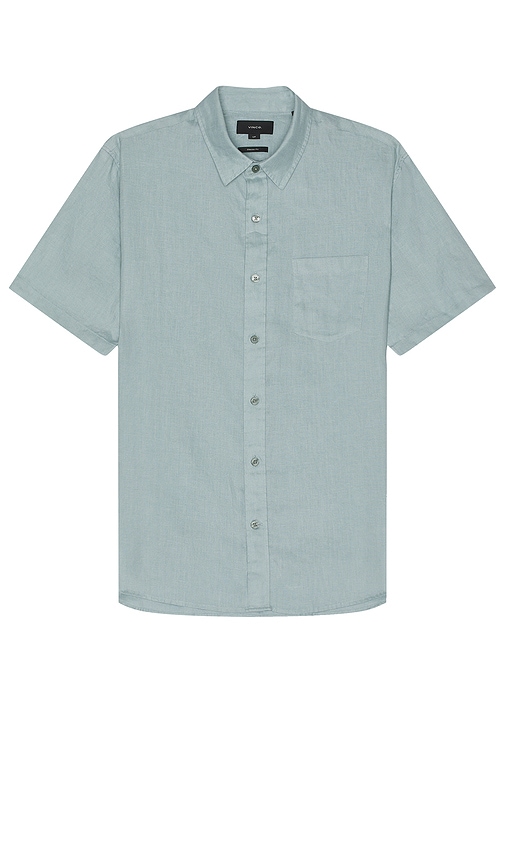 Shop Vince Linen Short Sleeve Shirt In Baby Blue