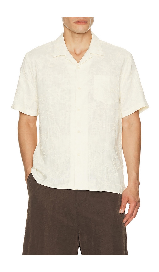Vince Embroidered Floral Short Sleeve Cabana Shirt