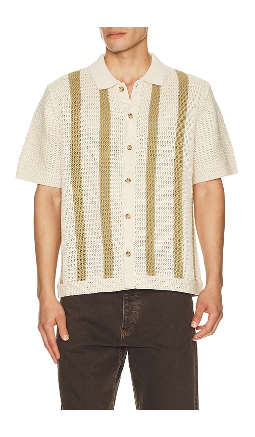 Vince Stripe Crochet Short Sleeve Button Down Shirt | Thumbnail 1 Vince Stripe Crochet Short Sleeve Button Down Shirt | Thumbnail 1