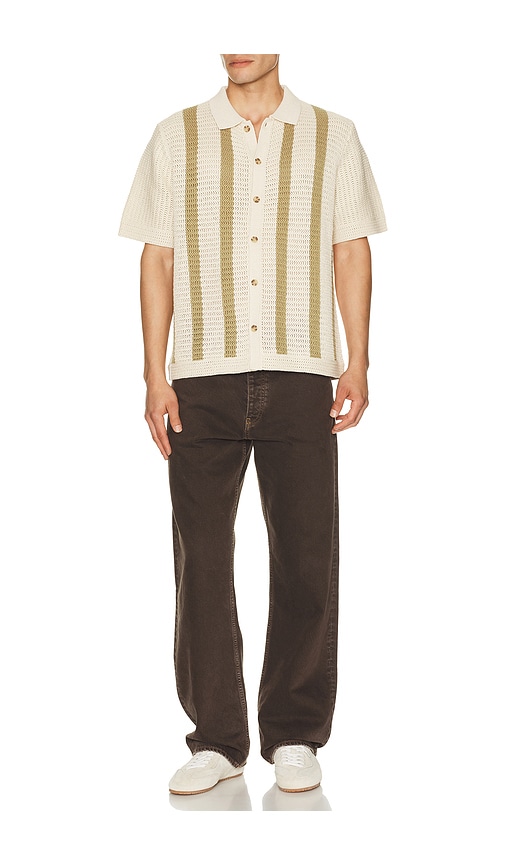  Vince Stripe Crochet Short Sleeve Button Down Shirt In Cream. Taglia S. Also In M, L, Xl/1x, Xxl/2x. 