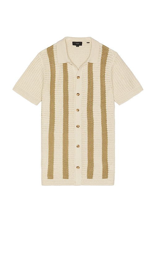 Vince Stripe Crochet Short Sleeve Button Down Shirt | Thumbnail 4 Vince Stripe Crochet Short Sleeve Button Down Shirt | Thumbnail 4