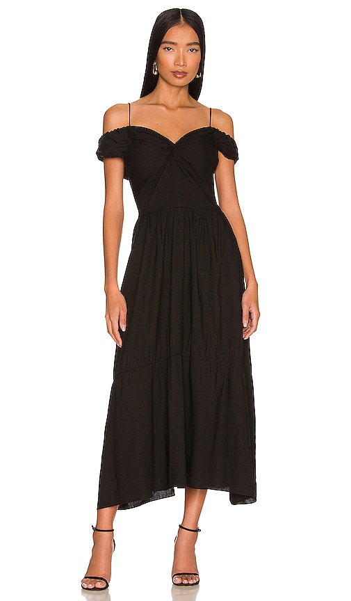 Vince Off Shoulder Twist Front Dress in Black | REVOLVE