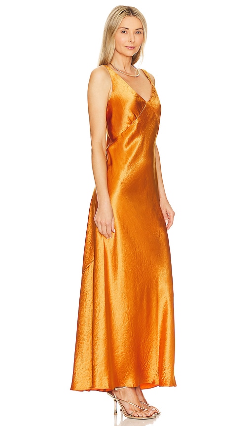 Shop Vince V-neck Maxi Slip Dress In Marigold