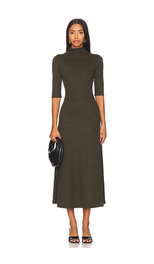 Vince Elbow Sleeve Turtleneck Dress in Vine