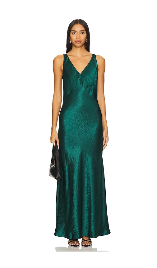 Shop Vince V Neck Maxi Slip Dress In Jade Lake