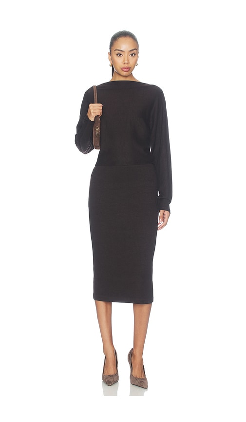 Vince Cozy Off Shoulder Midi Dress In Black