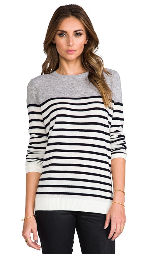Vince Colorblock Breton Stripe Cashmere Sweater in Heather Steel | REVOLVE