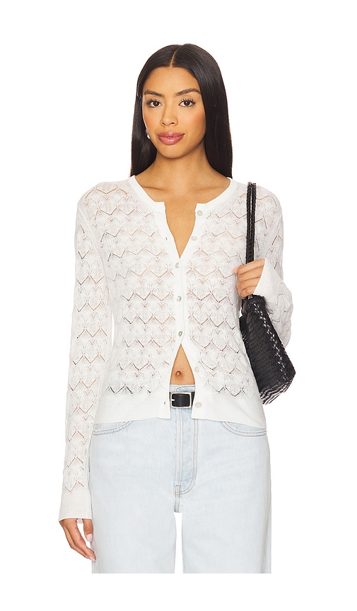Vince Lace Stitch Cardigan In White