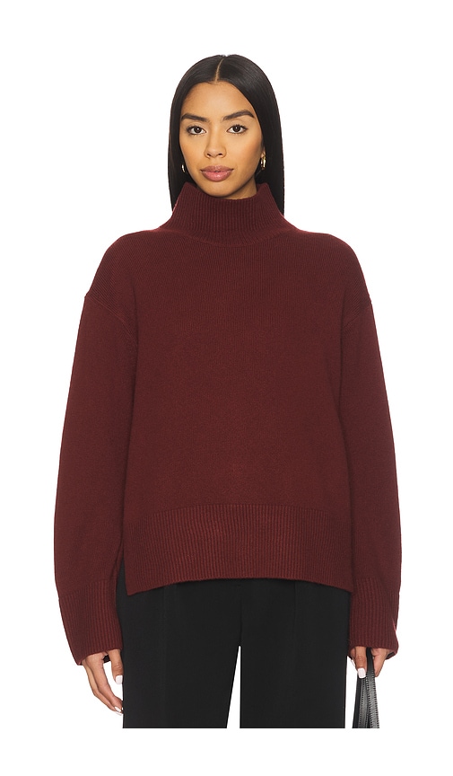 Vince Turtle Neck Side Slit Sweater In Brown