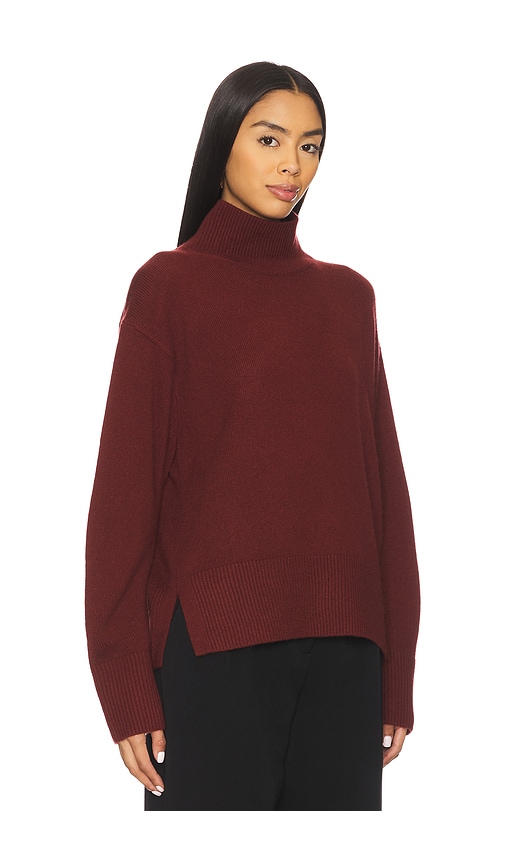 Vince Turtle Neck Side Slit Sweater In Brown