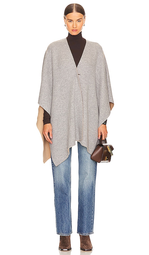 Shop Vince Wool Reversible Double Face Knit Cape In Camel Grey