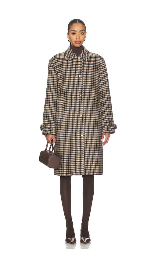 Vince Plaid Car Coat With Faux Leather Trim In Multi