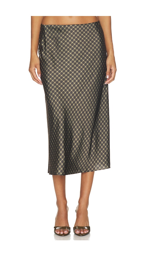 Vince Plaid Ombre Slip Skirt With Lingerie Elastic In Black & Camel