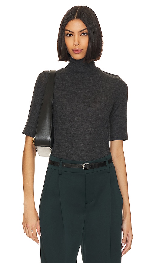 Vince Merino Wool Elbow-sleeve Turtleneck T-shirt In Charcoal