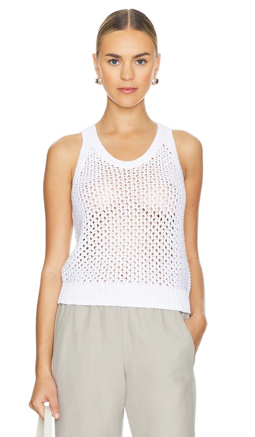 Vince Mesh Stitch Tank in Optic White