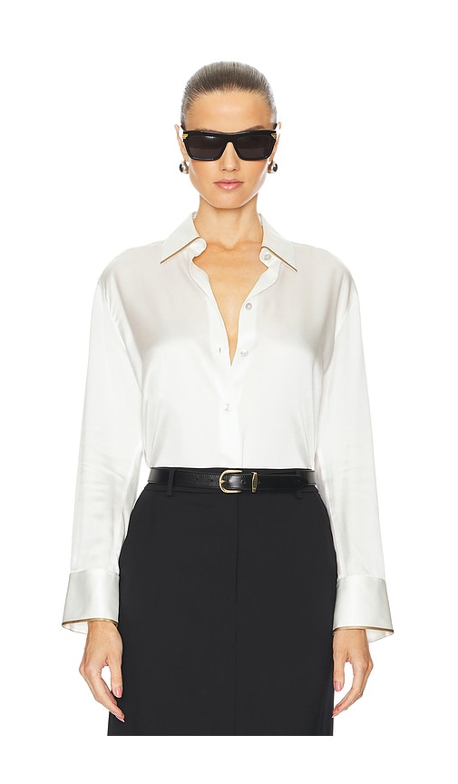 Shop Vince Tipped Slim Long Sleeve Blouse In Ivory