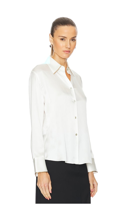 Shop Vince Tipped Slim Long Sleeve Blouse In Ivory