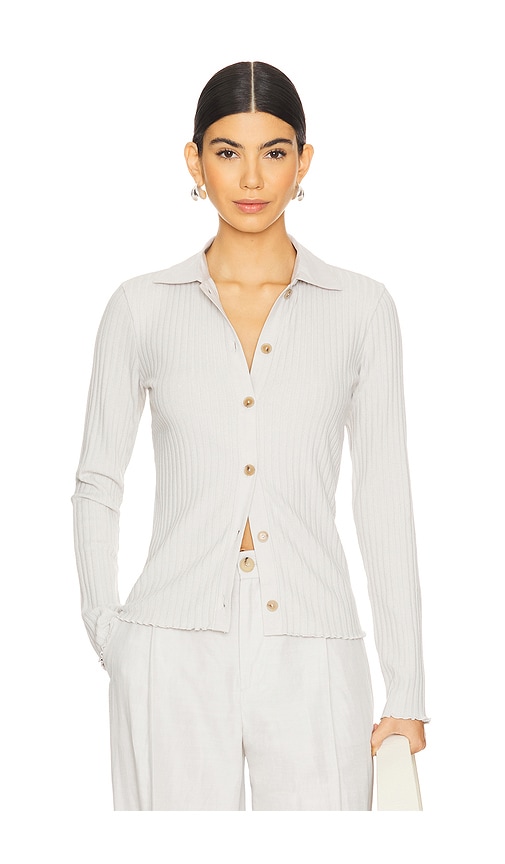 Shop Vince Rib Long Sleeve Button Up Polo In Ivory